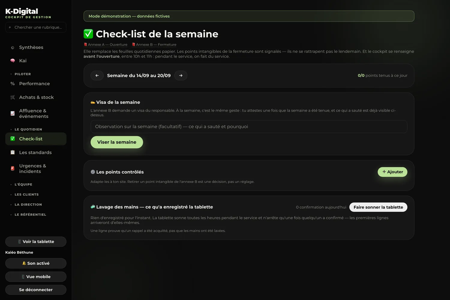 La check-list de la semaine