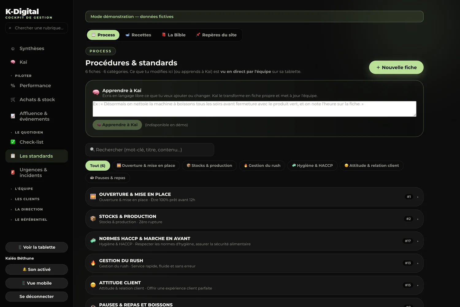 Les procédures et standards